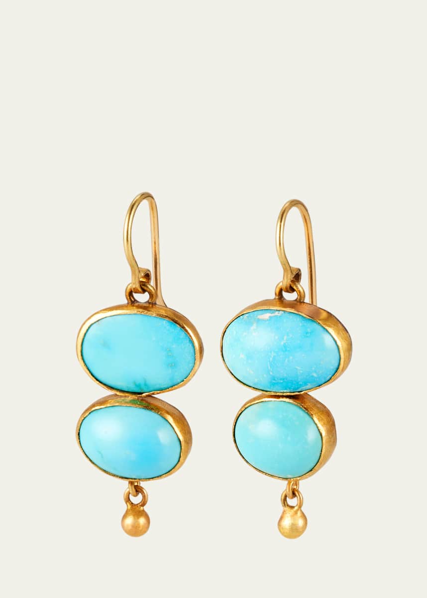 JUDY GEIB 22K Yellow Gold Plated Double Drop Persian Turquoise Earrings