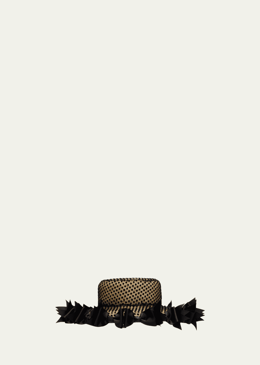 Kokin Bow Polka Dot Mesh Straw Boater Hat
