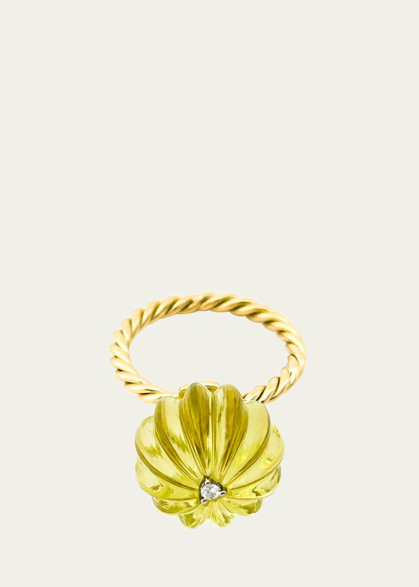 Haute Victoire Saturn Lime Citrine Diamond Ring, Size 6.5
