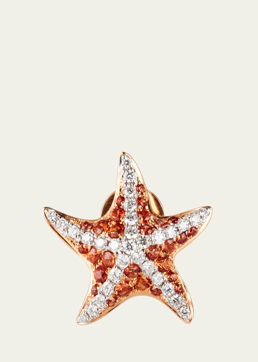 Mio Harutaka 18K Rose and White Gold Sea Star Earring with Orange Sapphire and Diamonds, Single