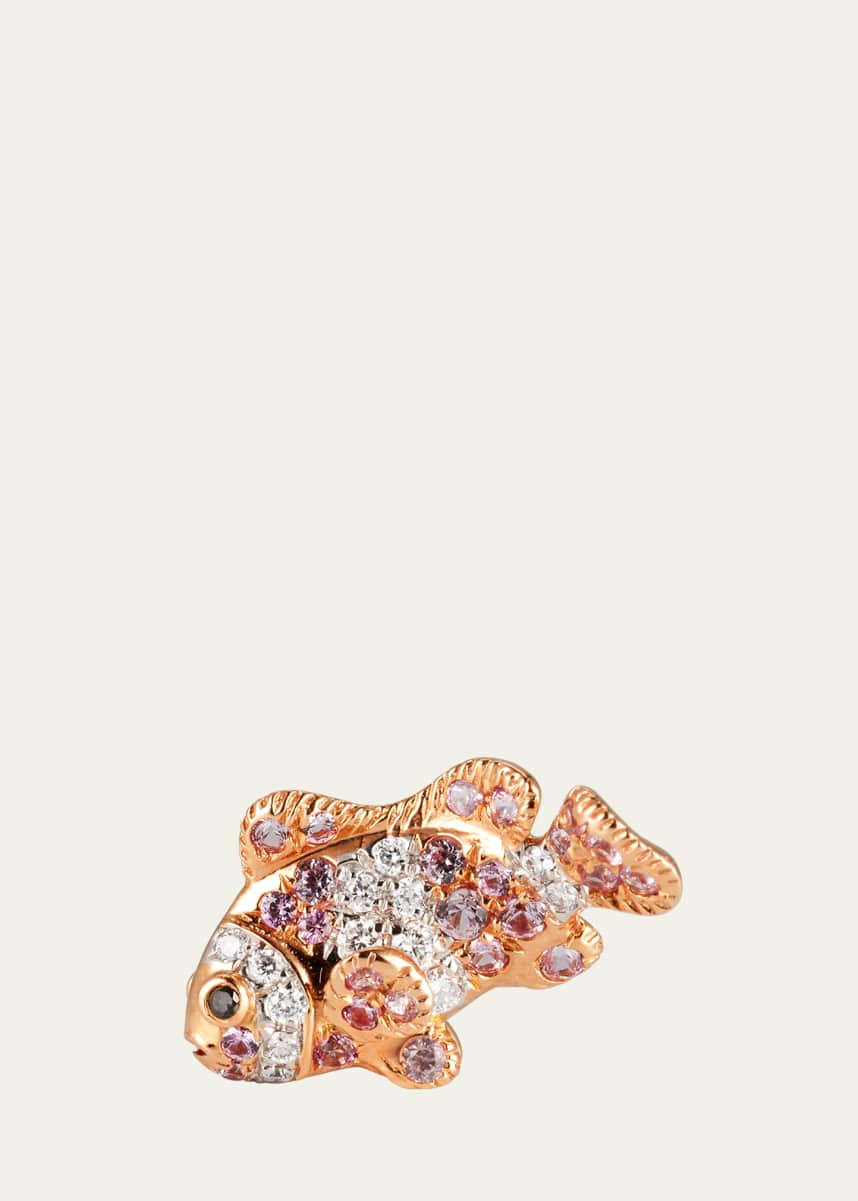 Mio Harutaka 18K Rose and White Gold Fish Left Earring with Pink Sapphire and Diamonds, Single