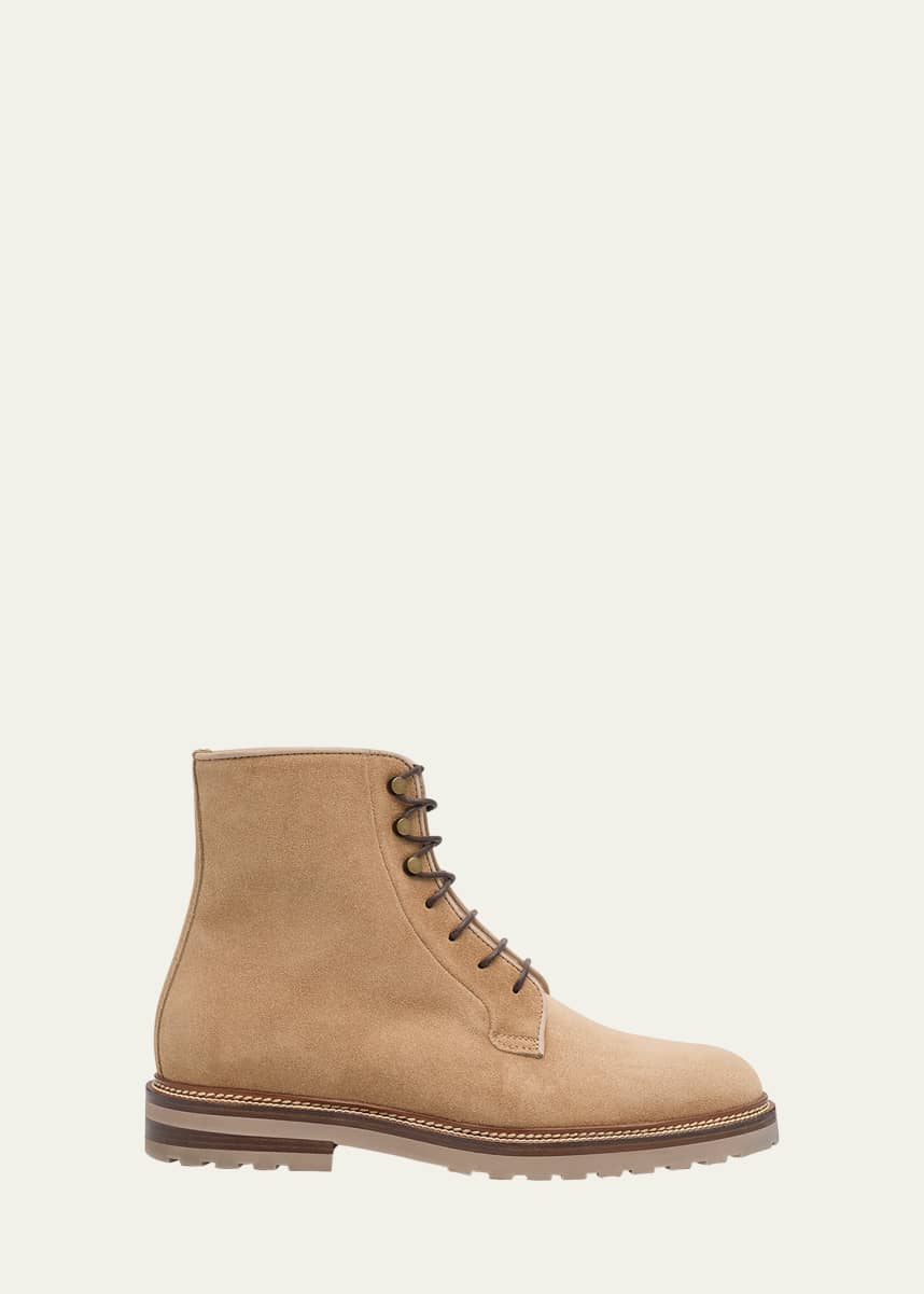 Brunello Cucinelli Men's Suede Lace-Up Ankle Boots