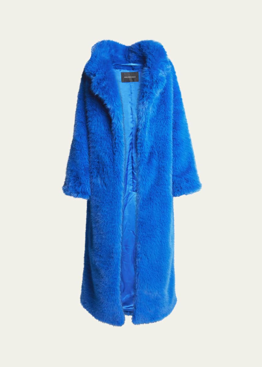 Balenciaga Off-Shoulder Faux Fur Coat