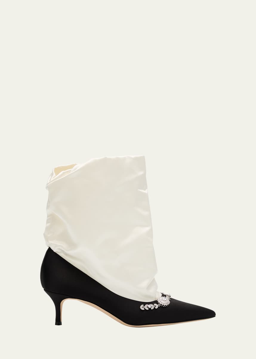 Manolo Blahnik Bicolor Satin Crystal Bootie Pumps