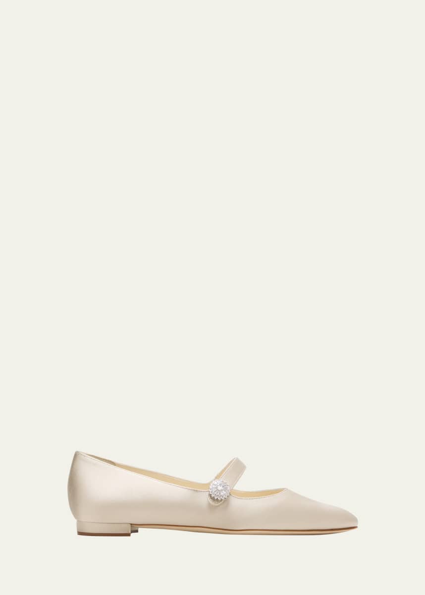 Manolo Blahnik Satin Crystal Mary Jane Ballerina Flats