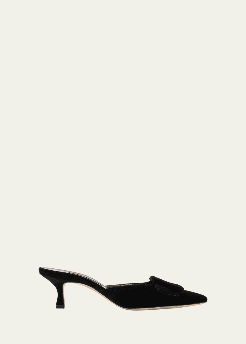 Manolo Blahnik Maysale Velvet Buckle Mule Pumps