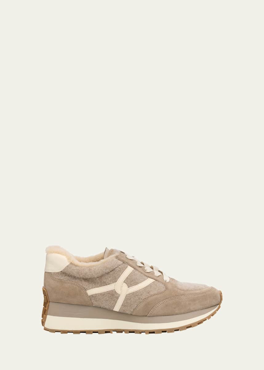 Veronica Beard Valentina Suede Shearling Retro Sneakers