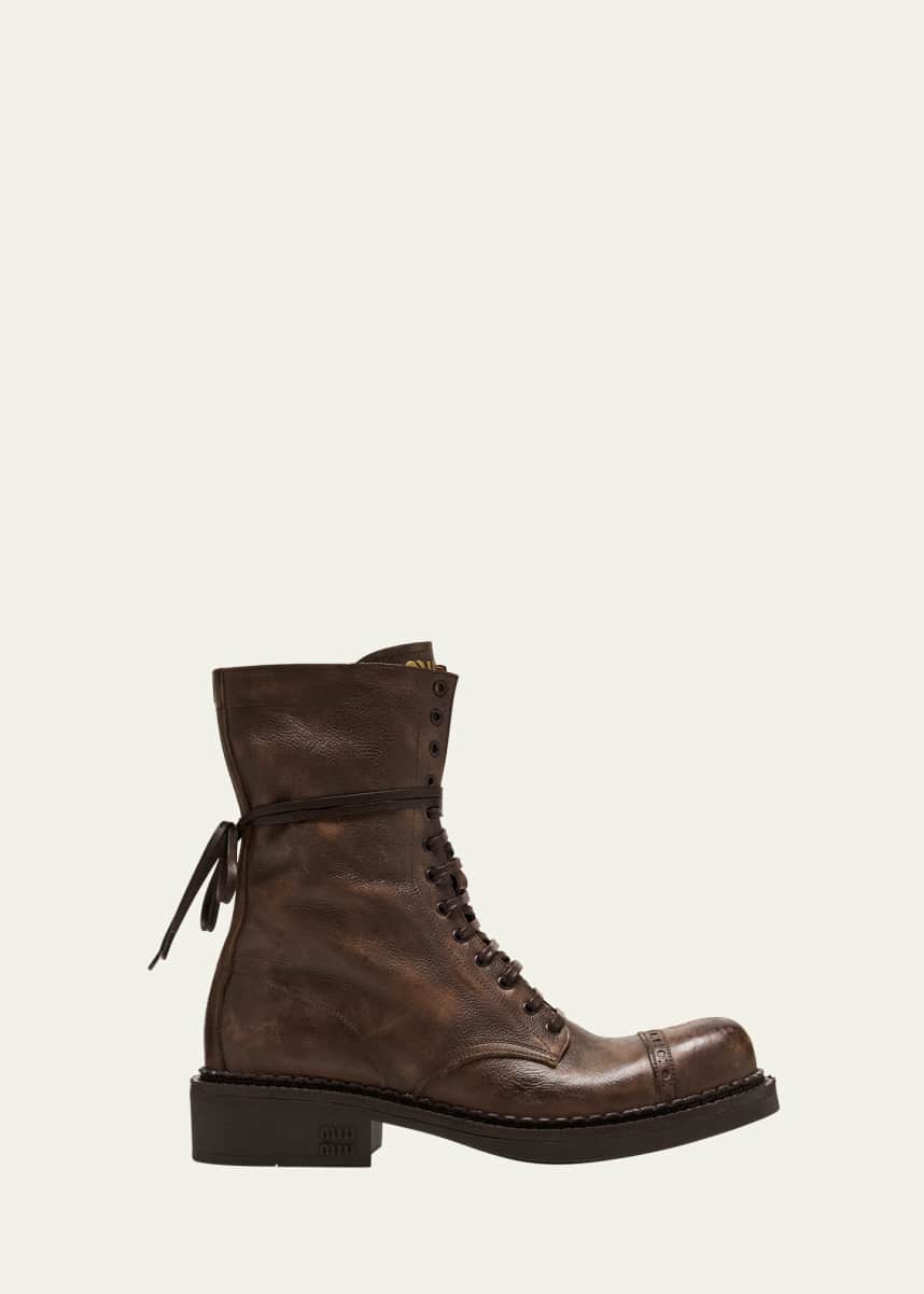 Miu Miu Calfskin Cap-Toe Combat Boots