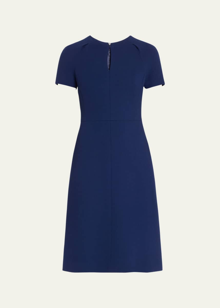 Kiton Short-Sleeve Wool Crepe Keyhole Dress, Navy