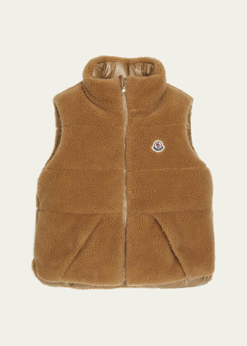 Moncler Boy's Colbricon Faux Fur Logo Embroidered Vest, Size 4-6