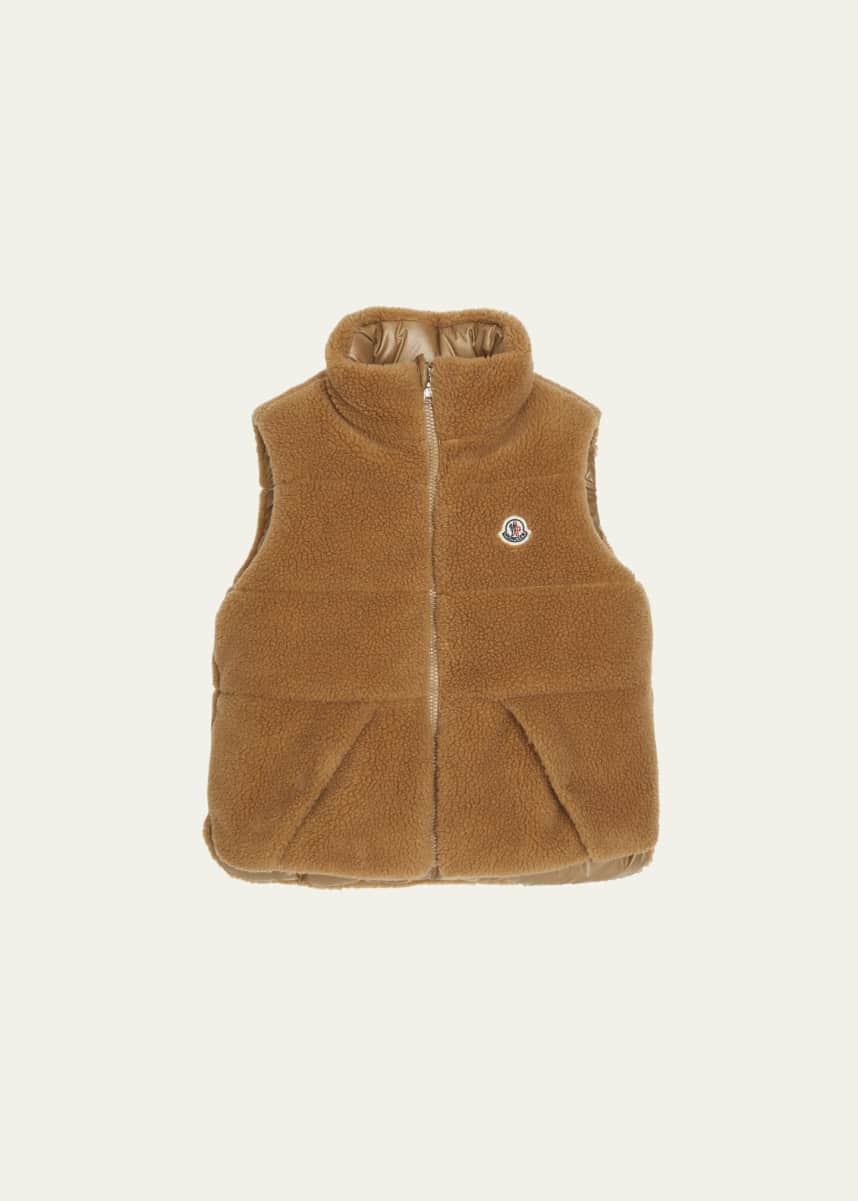 Moncler Boy's Colbricon Faux Fur Logo Embroidered Vest, Size 8-14