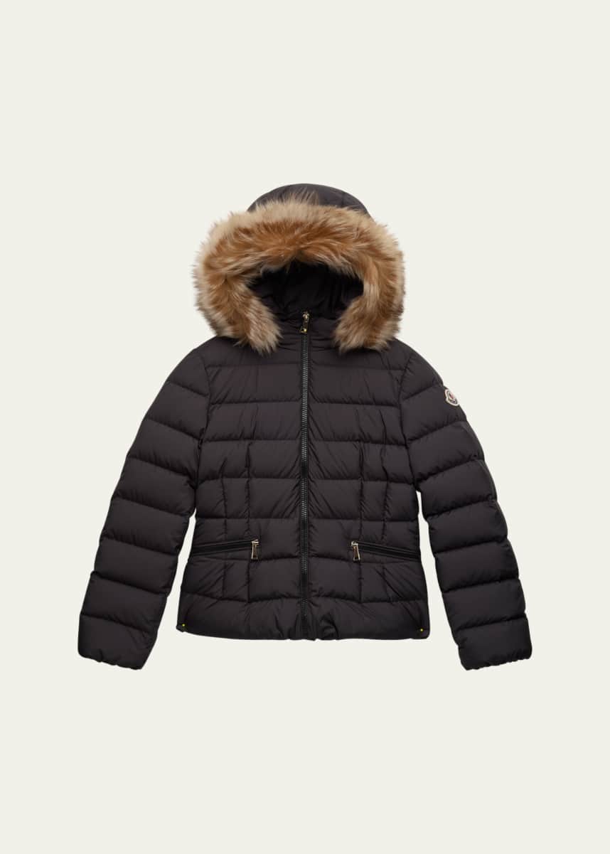 Moncler Girl's Bodette Puffer Jacket W/ Dyed Shearling Hood, Size 8-14