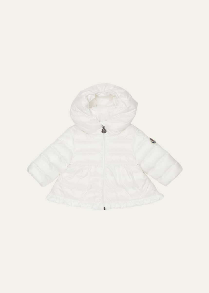 Moncler Girl's Odile A-Line Ruffle-Trim Coat, Size 3M-3