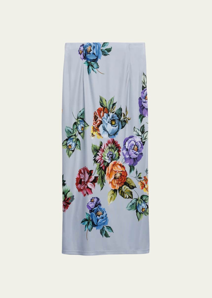 Prada Floral Organzino Pencil Midi Skirt