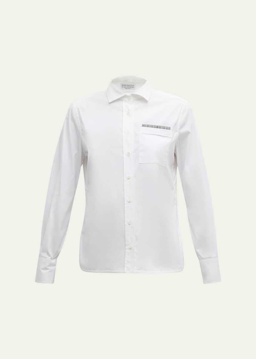 Brunello Cucinelli Monili Trim Poplin Button Down Top