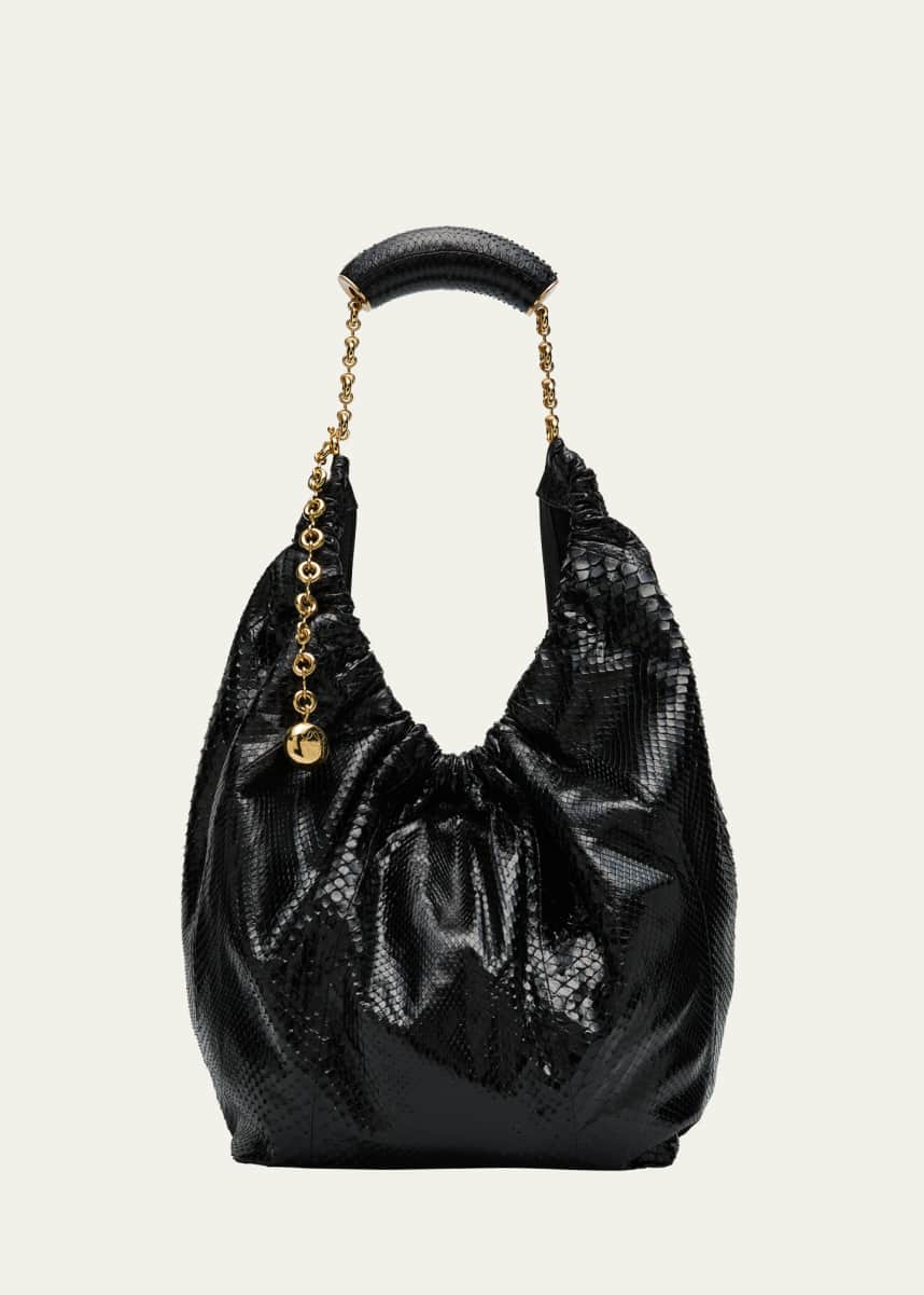 Loewe Squeeze Medium Shiny Snakeskin Hobo Bag