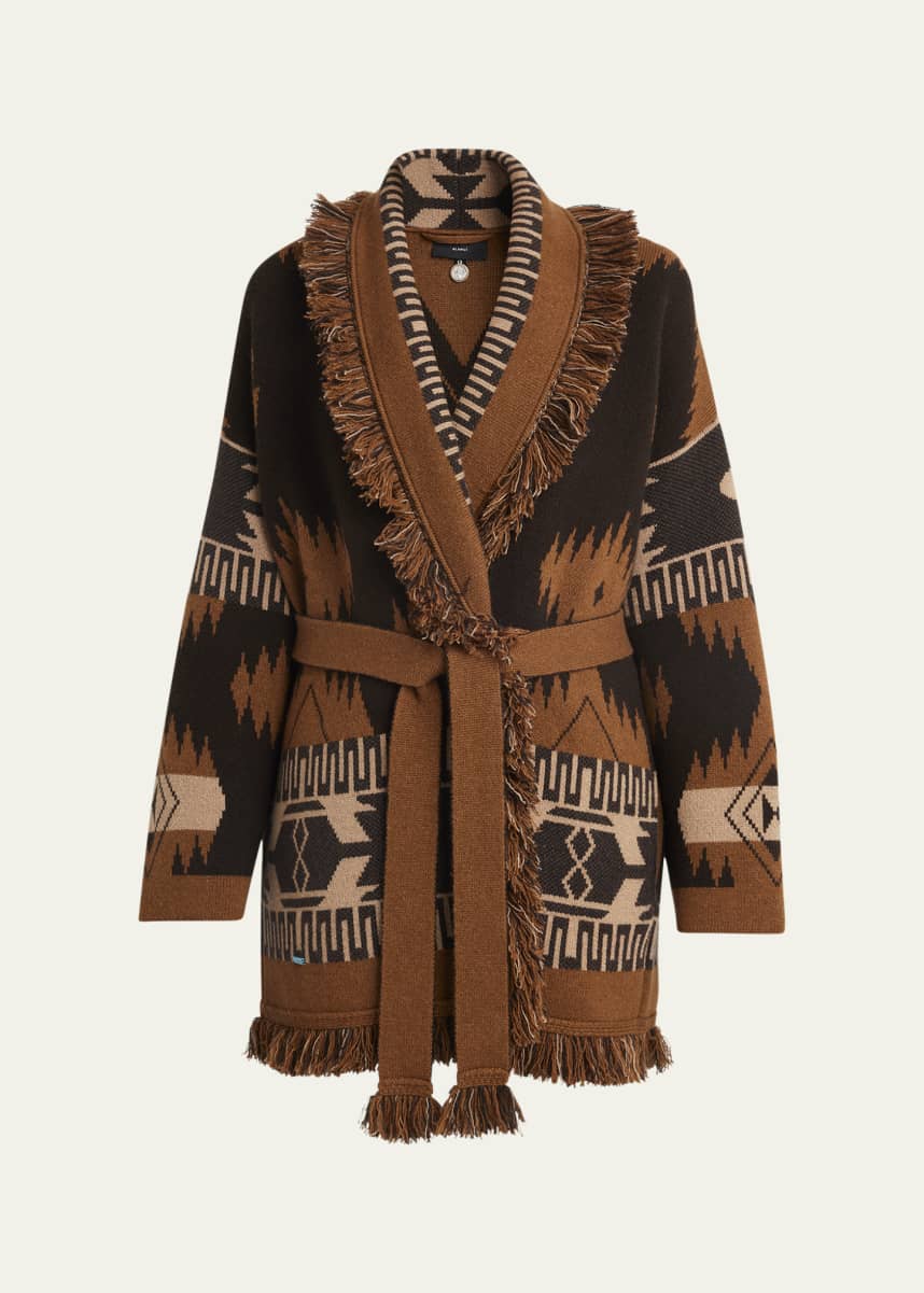 Alanui Icon Jacquard Fringe Belted Cashmere Cardigan