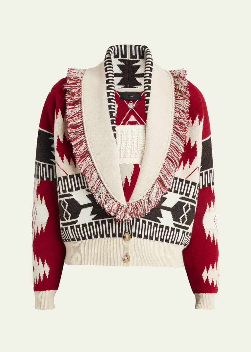 Alanui Icon Jacquard Wool-Cashmere Cardigan Bomber