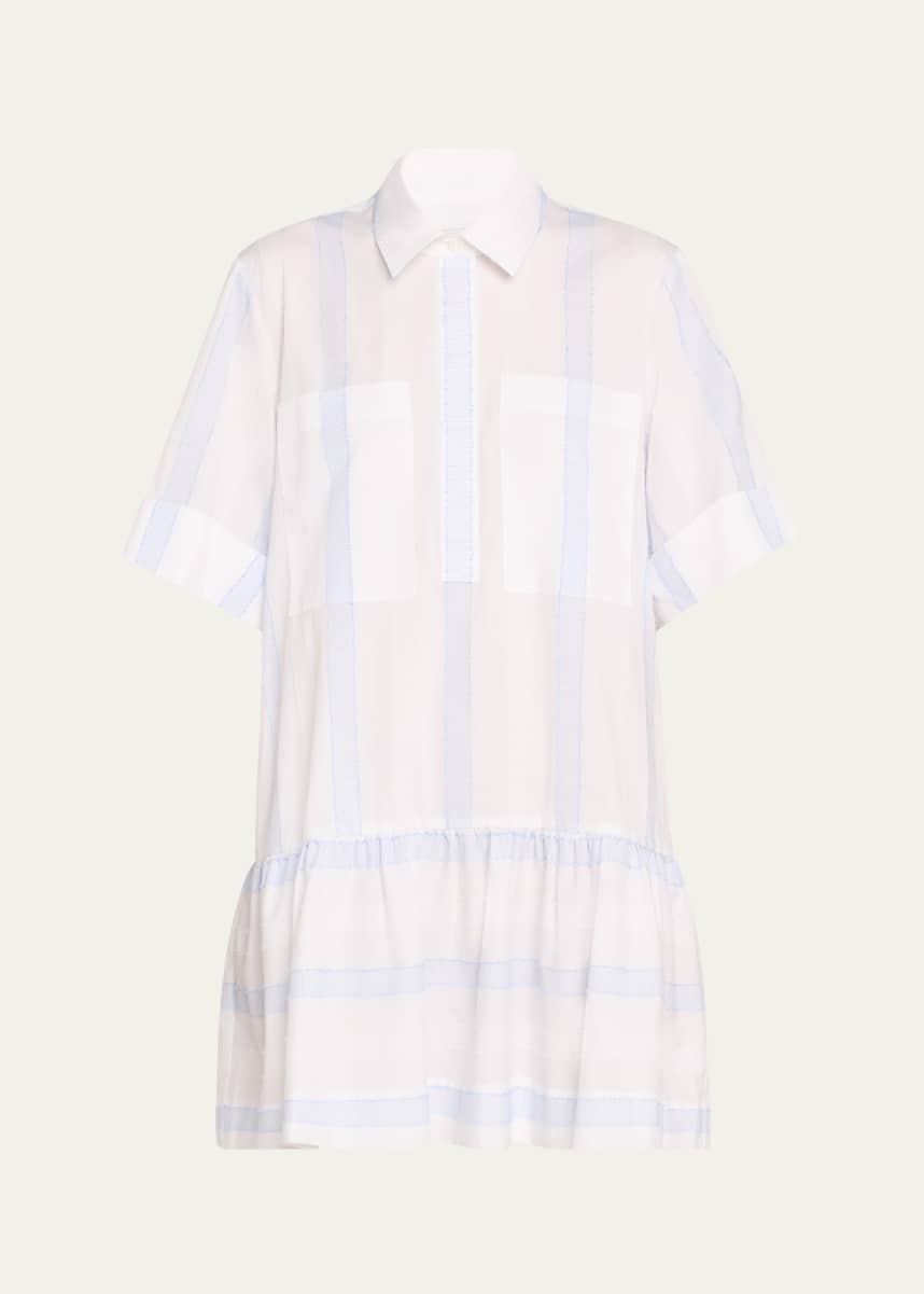 SIMKHAI Cris Striped Short-Sleeve Mini Shirtdress