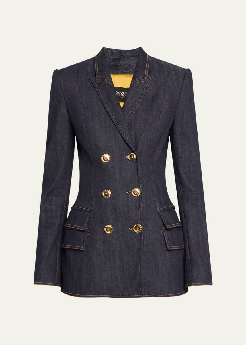 Sergio Hudson Fitted Denim Double-Breasted Jacket