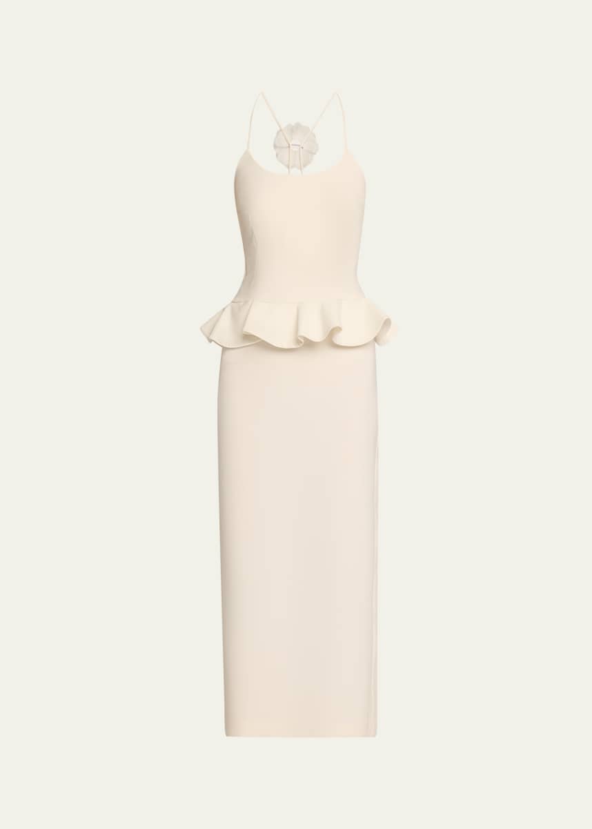 Rodarte Flower Peplum Crepe Maxi Dress
