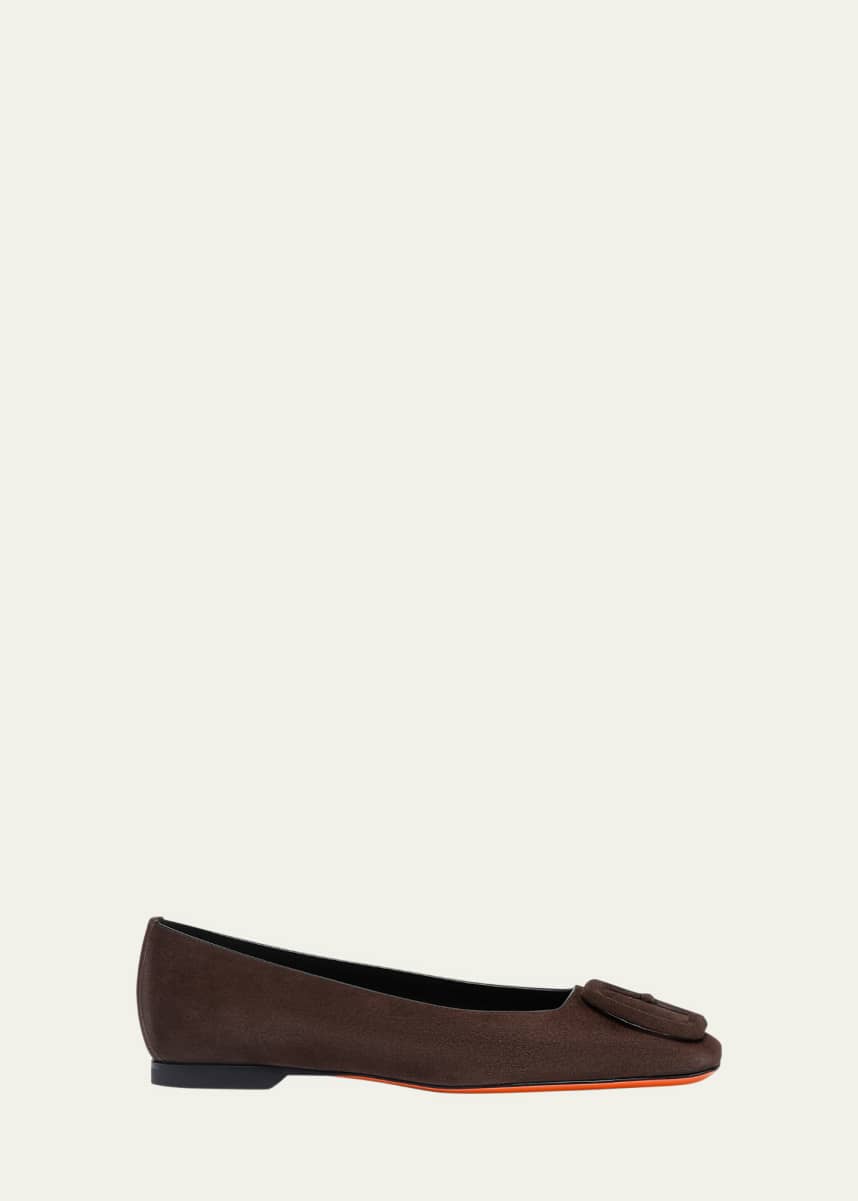 Santoni Maya Suede Buckle Ballerina Flats