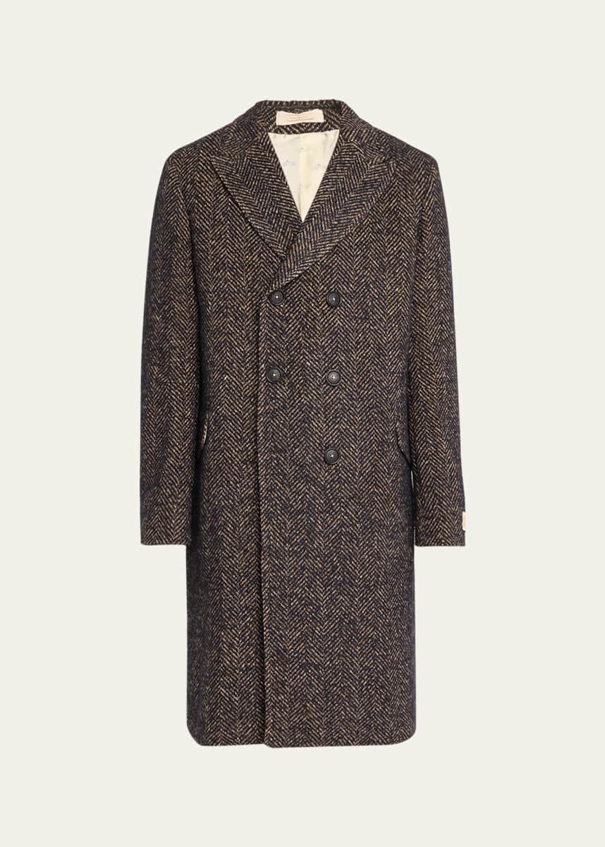 Massimo Alba Men's Long Herringbone Double-Breasted Jacket