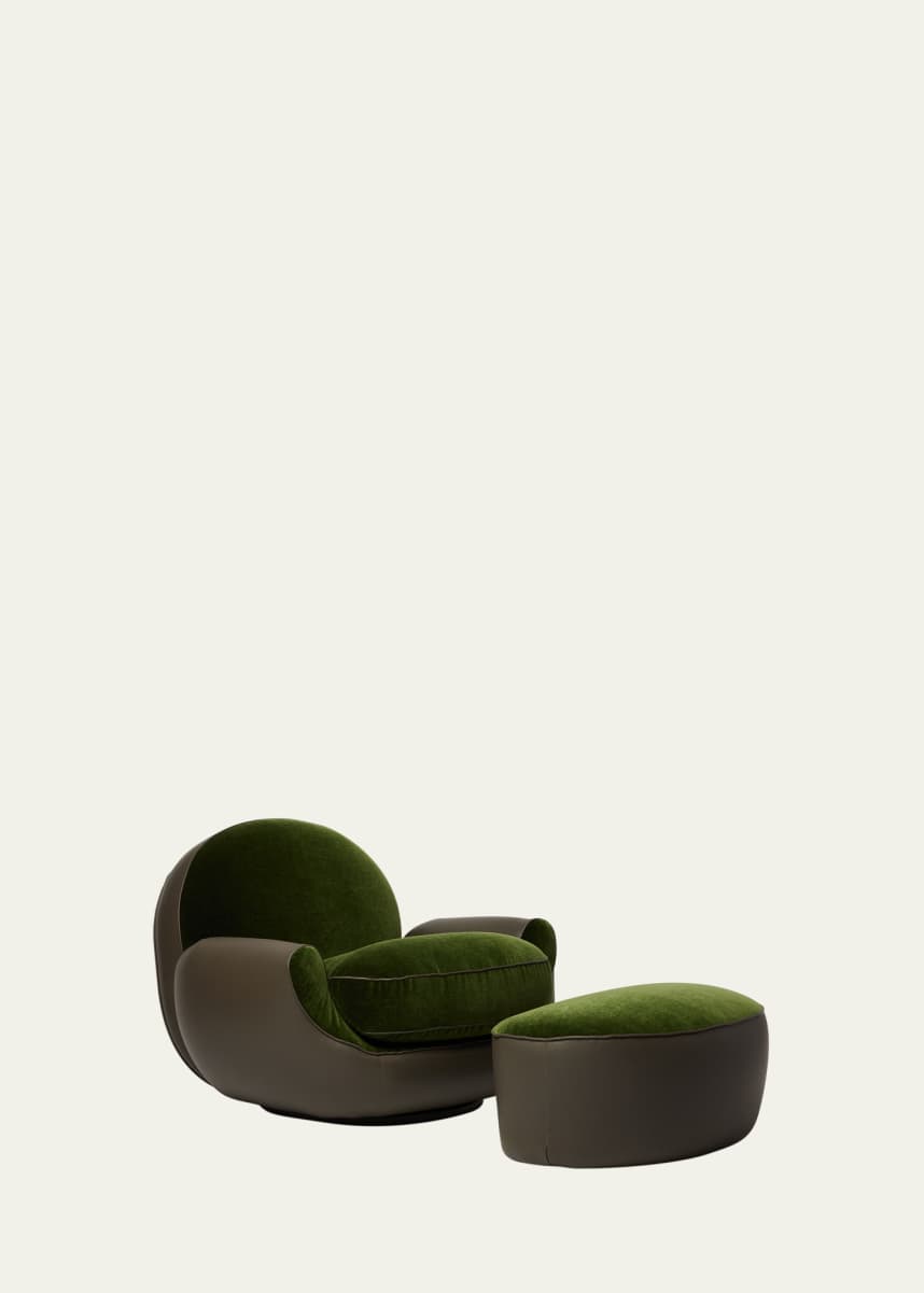 Interlude Home x Widell + Boschetti Laurent Velvet & Faux Leather Ottoman by Christina Boschetti