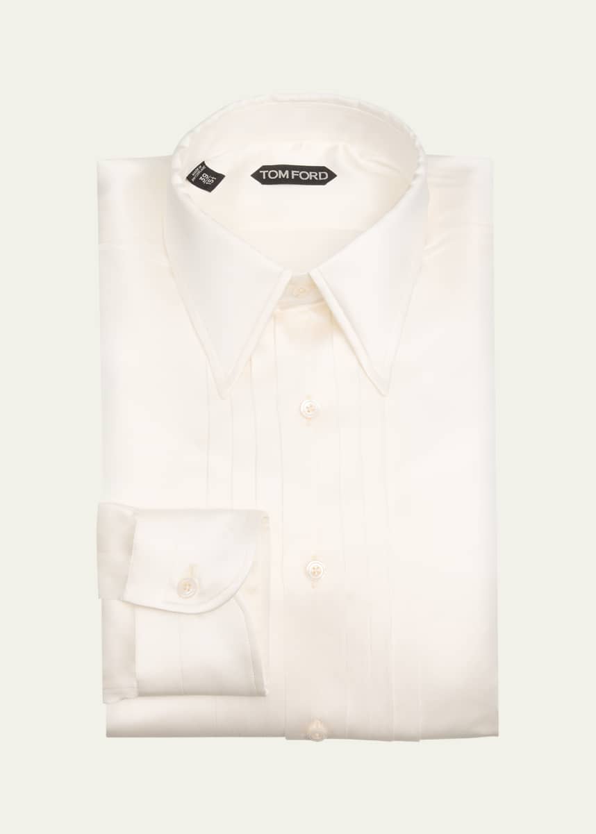 TOM FORD Men's Silk Charmeuse Pleated Dress Shirt