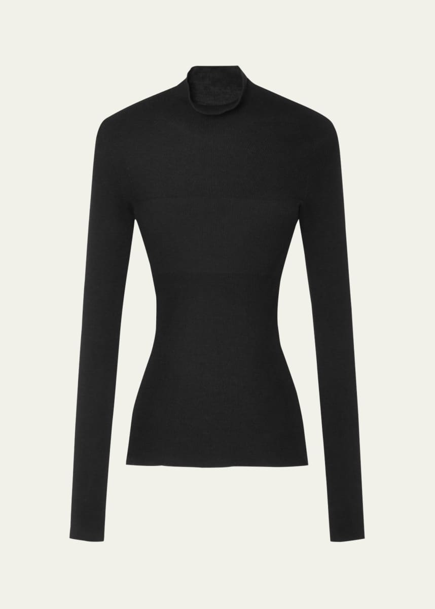 Versace Seamless Ribbed Wool Mock-Neck Sweater