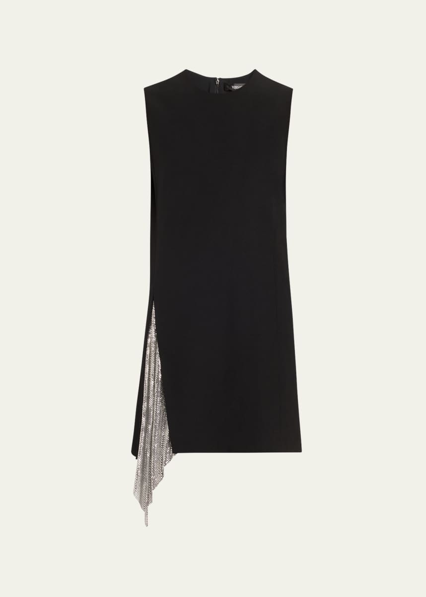 Versace Chainmail Godet Fluid Wool Gabardine Mini Dress