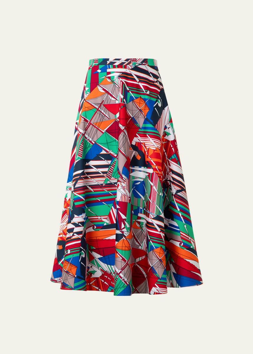 Akris punto Sea Clipper Print Flared Midi Skirt