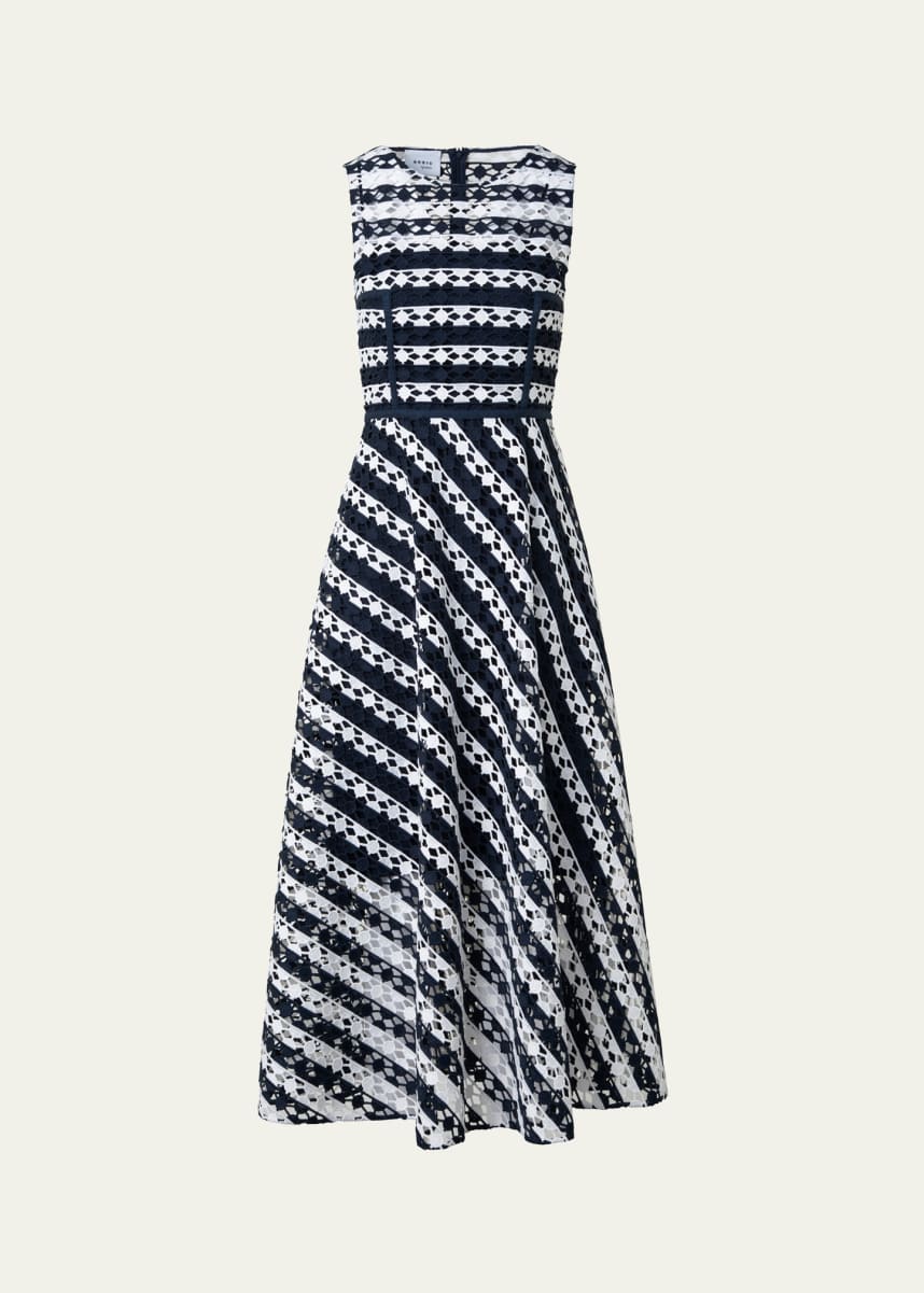 Akris punto Dot Cut-Out Guipure Fit-Flare Midi Dress