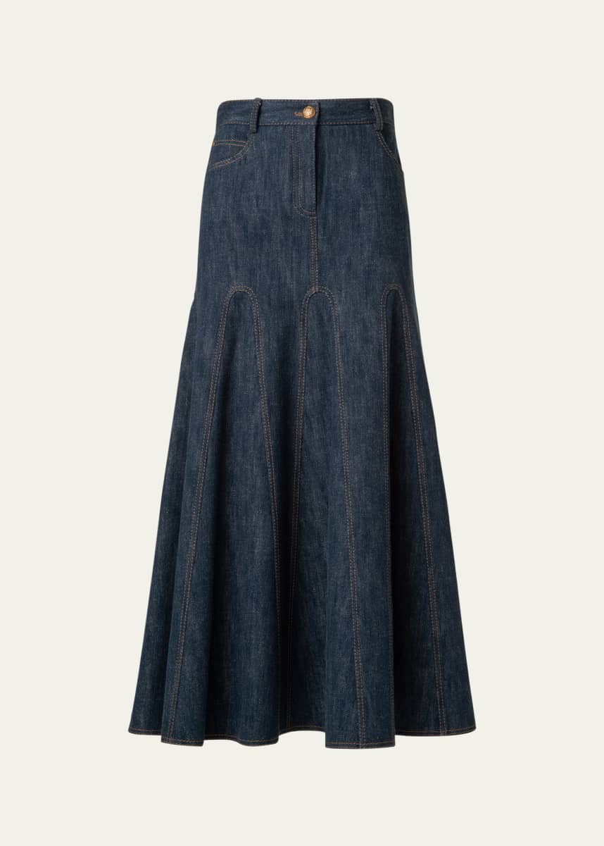 Akris punto Cotton Wool Denim Midi Skirt
