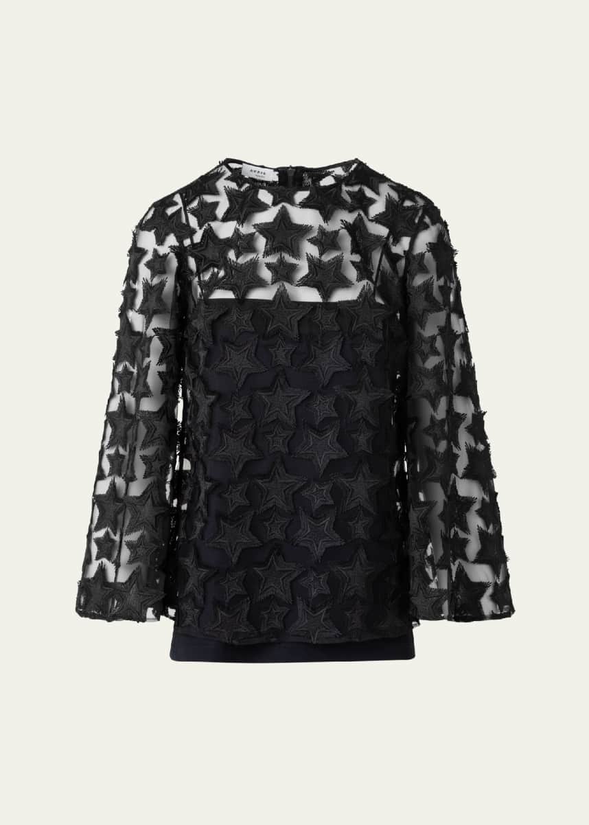 Akris punto 3D Star Embroidery Tulle Loose Blouse