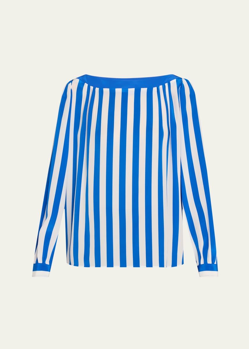Akris punto Striped Silk Long-Sleeve Blouse