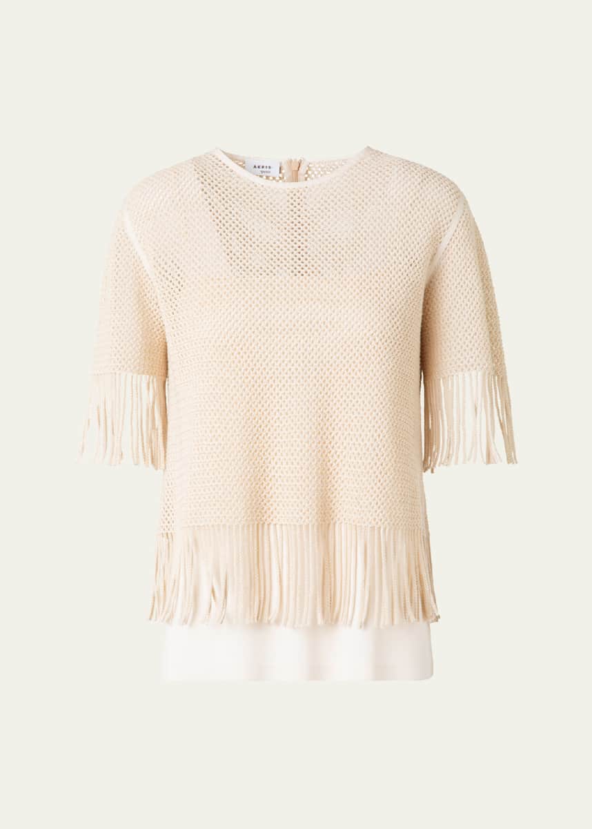 Akris punto Fringe Cotton Mesh Blouse