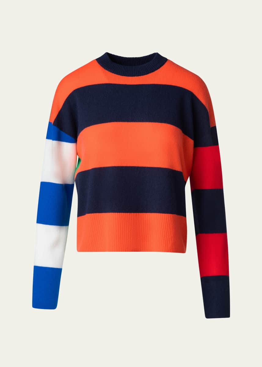 Akris punto Colorblock Striped Boxy Cashmere-Wool Sweater