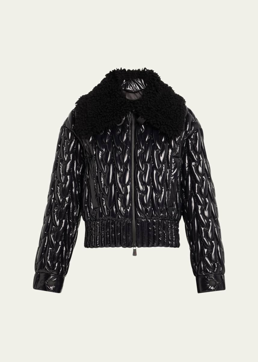 Moncler Epuyen Glossy Down Jacket with Shearling Collar