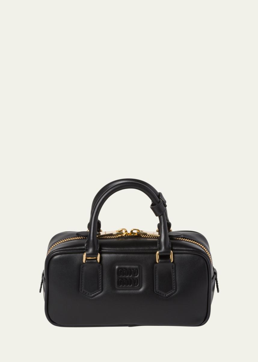 Zip Calf Leather Top-Handle Bag