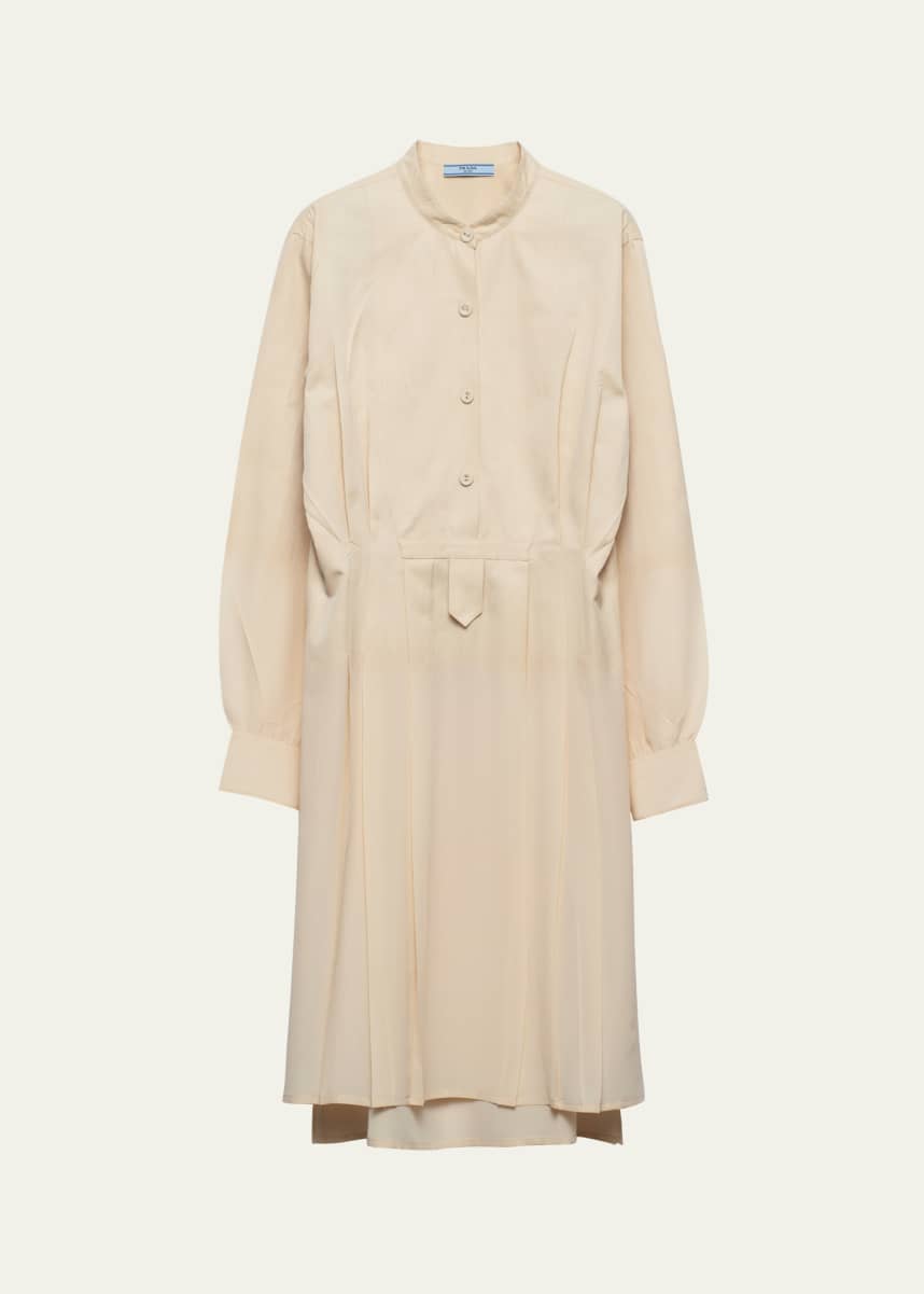 Prada Crepe De Chine Pleated Shirtdress
