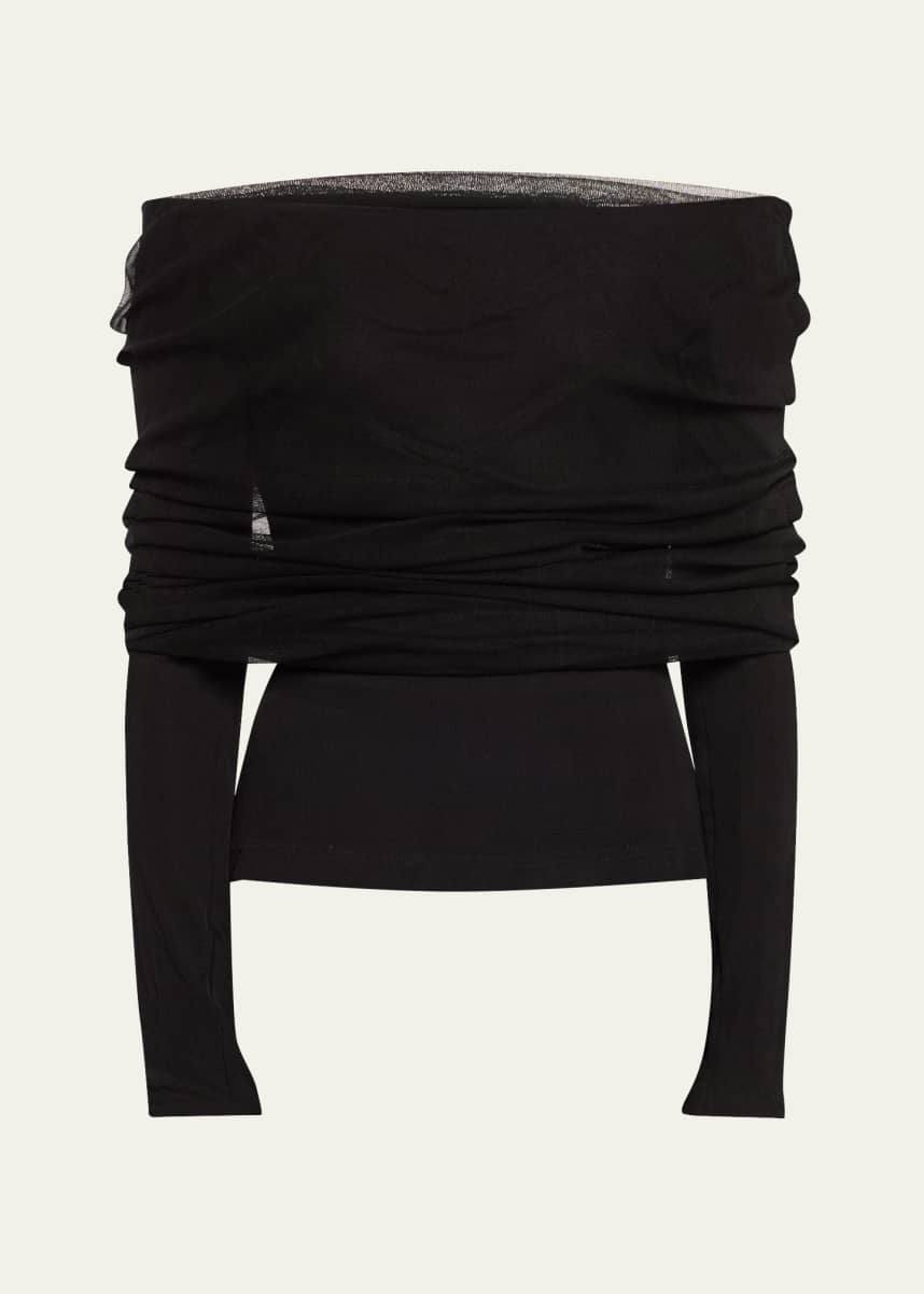 Christopher Esber Sonora Veiled Off-Shoulder Tulle Top
