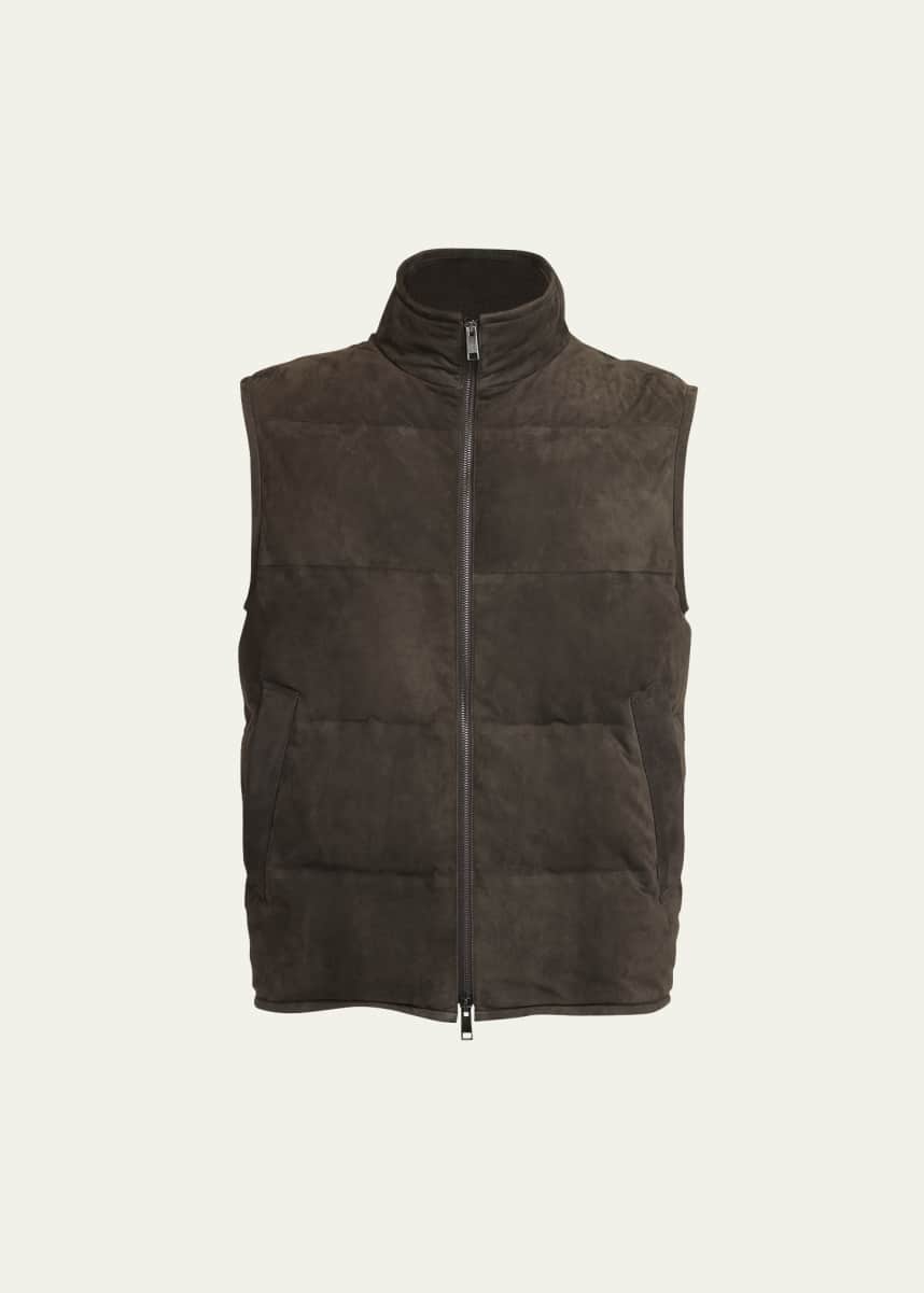 ZEGNA Men's Suede Full-Zip Down Vest