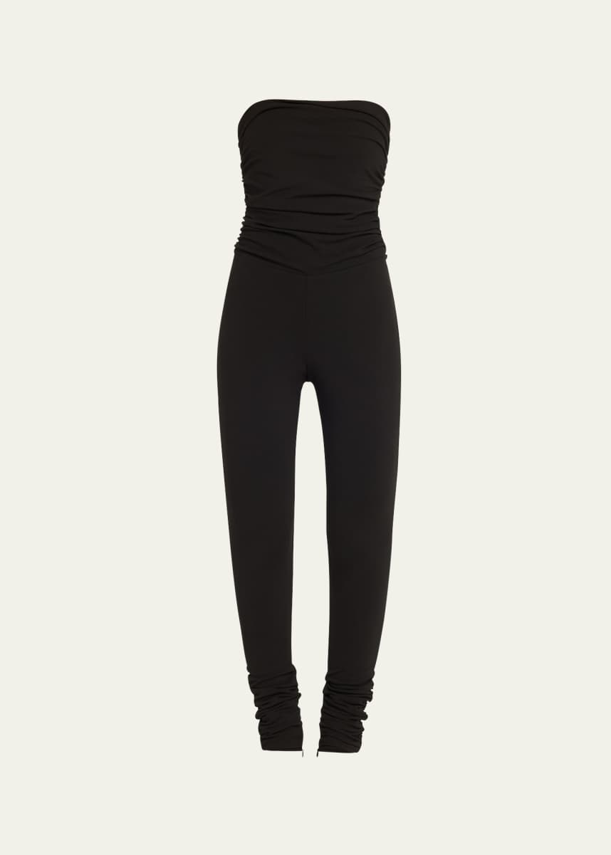 AEXAE Ruched Knit Strapless Jumpsuit