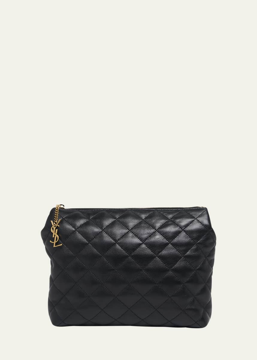 Saint Laurent Large Cosmetic Pouch in Lambskin Leather