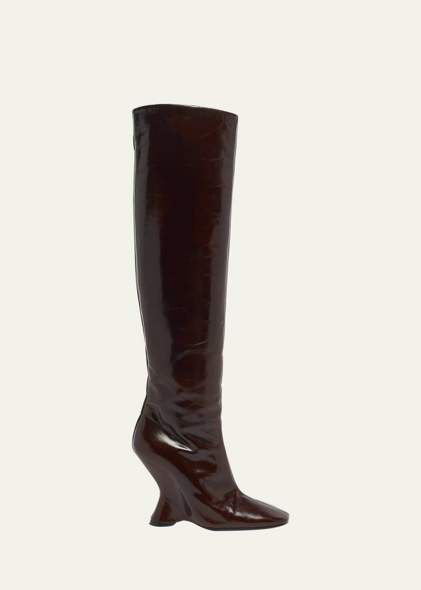 Dries Van Noten Glove Leather Wedge Knee Boots