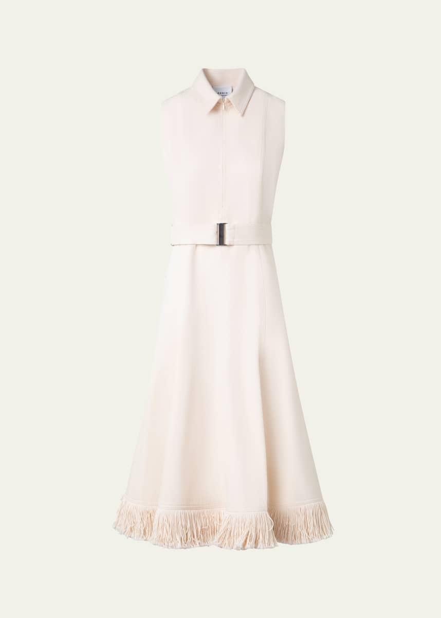 Akris punto Fringe Belted Polo Midi Dress