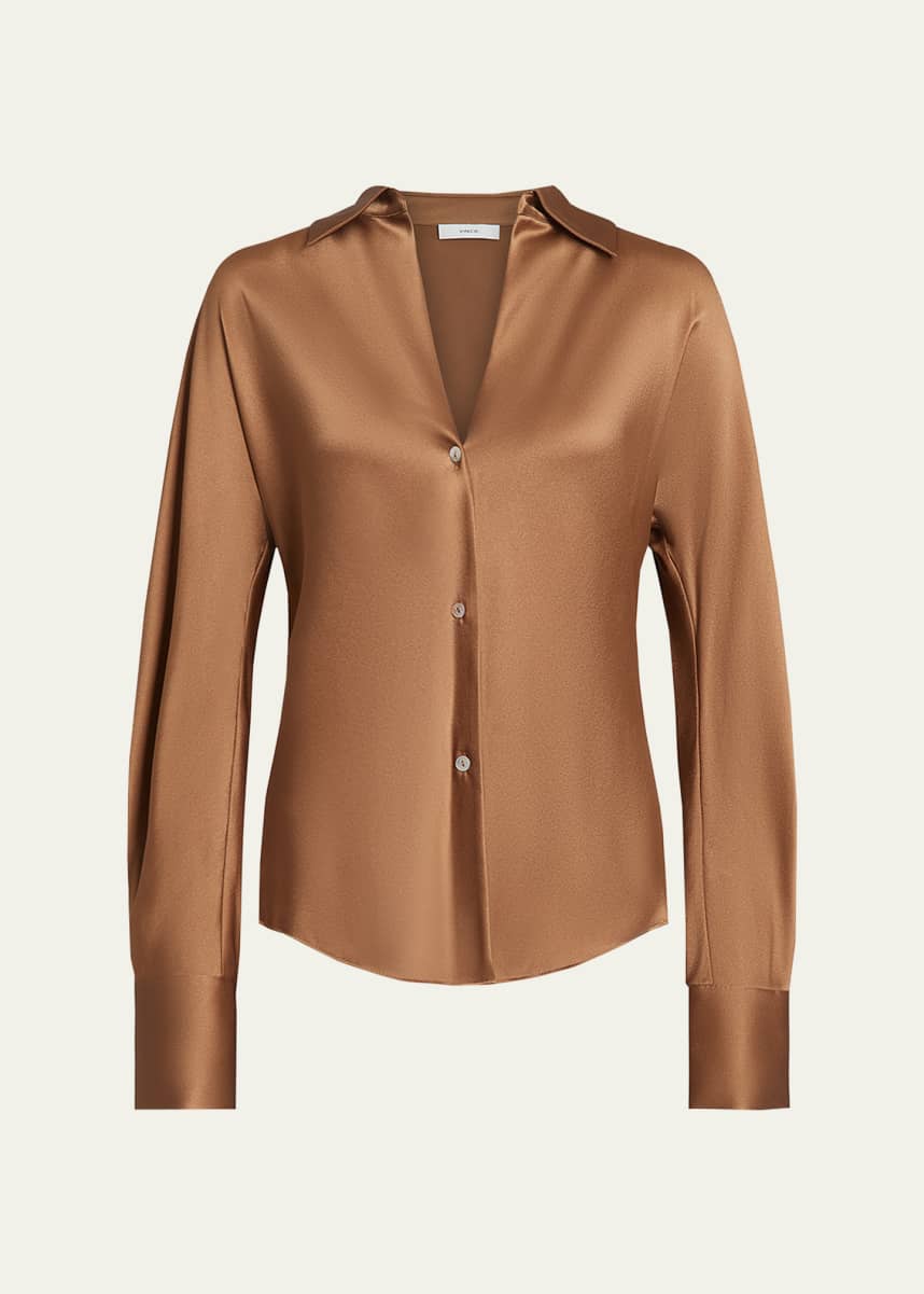 Vince Bias Silk Long-Sleeve Blouse