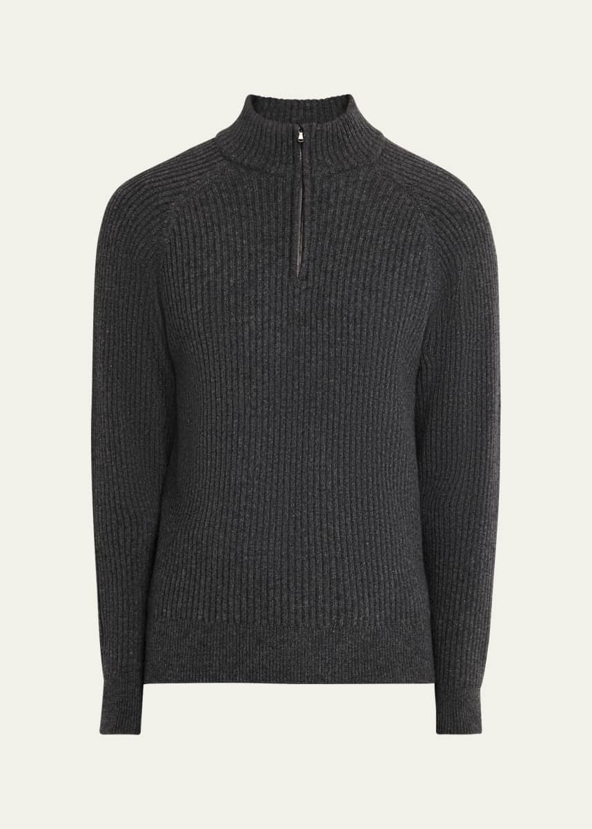 Bergdorf Goodman Men's Wool and Cashmere Rib Half-Zip Sweater