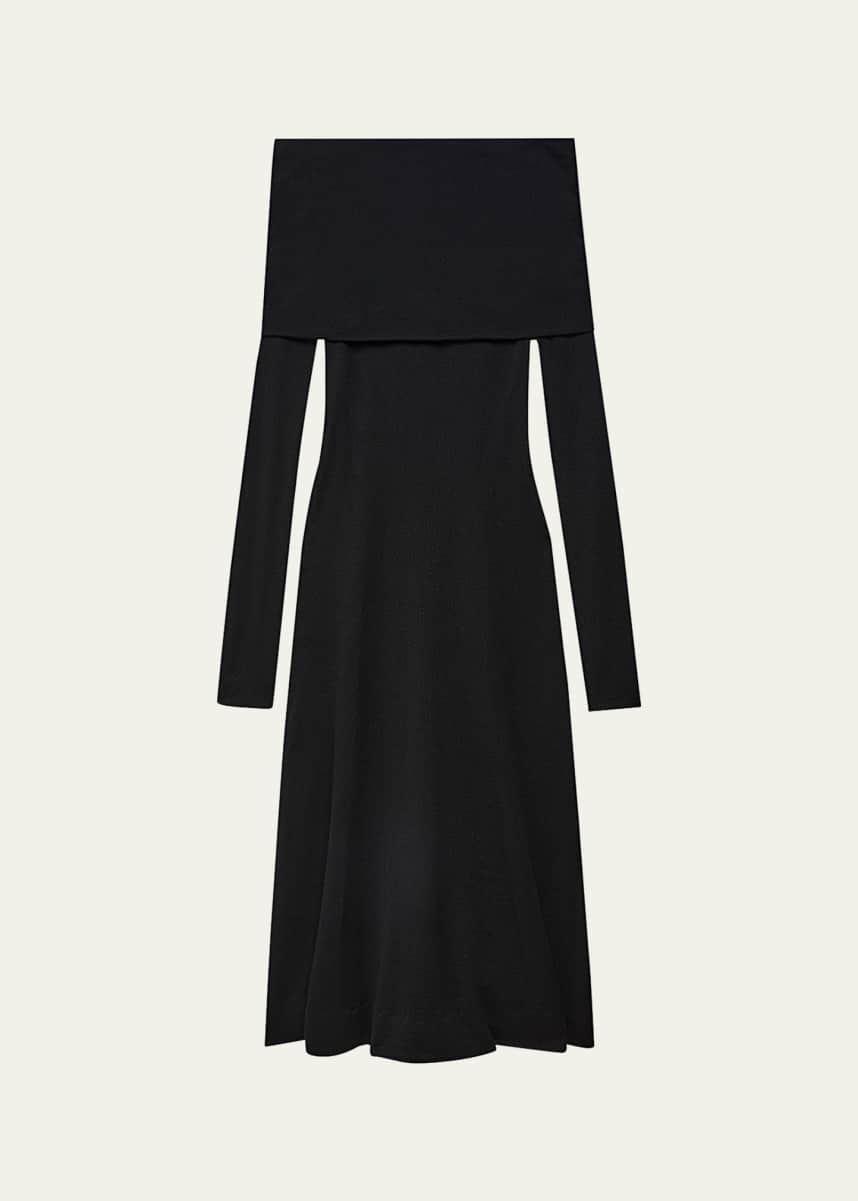 Another Tomorrow Long Shawl Off-Shoulder Wool Dress
